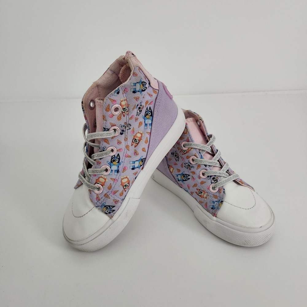 Bluey Kids High Top Sneakers Purple Glitter Laces Size 11